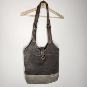 Chloe + Lex Shoulder Canvas Leather Trim Sage Brown Hobo Purse Bag